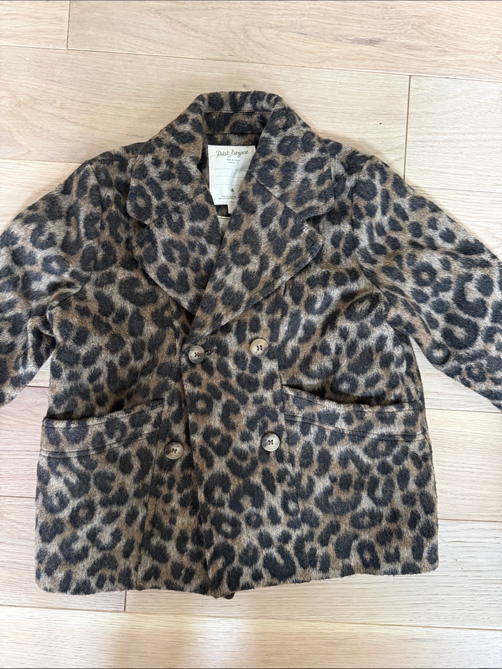 Sezane Kids Leopard Print Pea Coat - Brown & Black